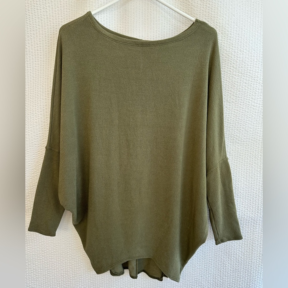 LULUS Olive Green Oversized Dolman Sleeve Knit Sweater Relaxed Fit Large